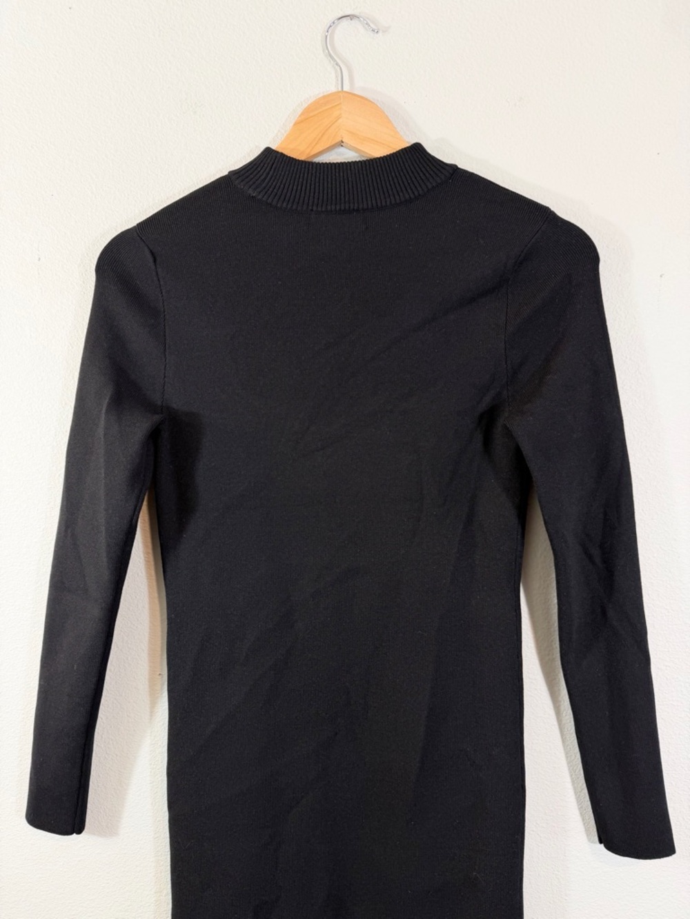 525 America Black Cutout Midi Dress Size S Mock Neck Ribbed Knit Minimalist - Picture 10 of 10